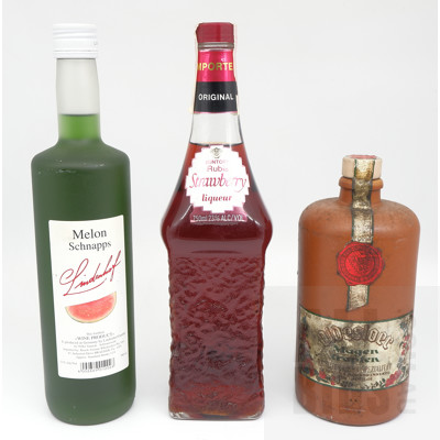 Suntory Rubis Strawberry Liqueur 750ml, Lindenholf Melon Schnapps 700ml and Oldesloer Magentropfen Herb Liqueur 700ml