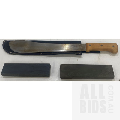 Vintage Tramontina Machete in Leather Case and Pair of Sharpening Stones