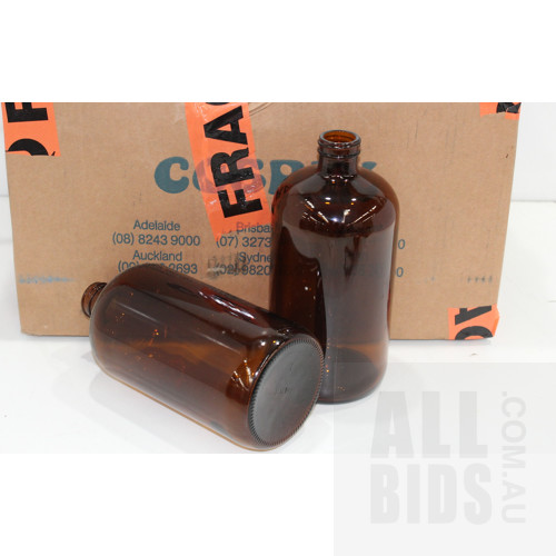1000ml Amber Glass Round Bottles With 33mm Screw Neck - Lot of 11 - Brand New