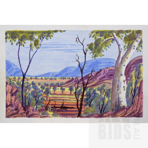 Richard Forrester (Arrernte language group), Untitled (Central Australian Landscape), Watercolour, 25 x 38 cm