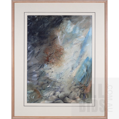 David Voight (born 1944), Veils of Silence II, Tasmania 1993, Mixed Media on Paper, 75 x 55 cm