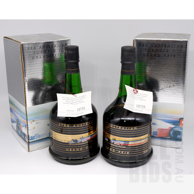 Two 1986 Australian Formula 1 Grand Prix Ports, Bottle Number 10725 and 10726, 750ml