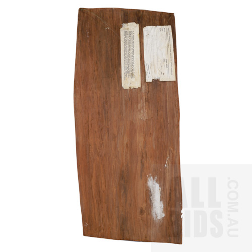 Alex Djirrigulu (born 1928, Liagalawumir lanuage group), Ngambi (Stone Spearheads), Milingimbi c1979, Natural Earth Pigments on Eucalyptus Bark, 74 x 34 cm