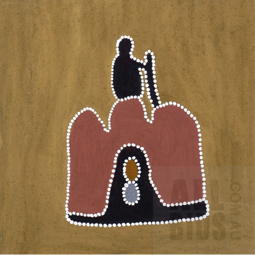 Mabel Juli (born c1930, Gija language group), Marranji and Jiyirriny, Natural Ochre and Pigments on Canvas, 45 x 45 cm