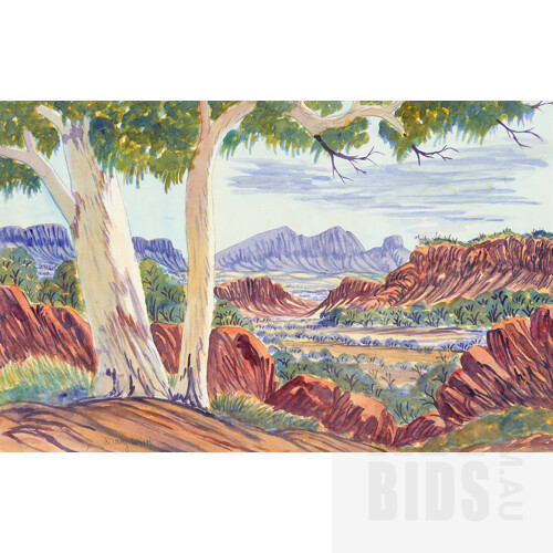 Hilary Wirri (born 1959), Ghost Gums near Mount Sonder, Watercolour, 32.5 x 51.5 cm