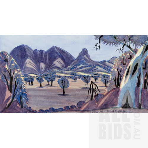 Steven Walbungarra (born 1959), Mount Sonder, Watercolour, 19.5 x 37 cm