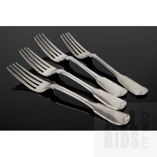 Four Victorian Fiddle and Thread Forks, London, Thomas Wallis II, 1850, 342g
