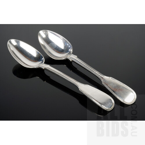 Pair of Victorian Fiddle and Thread Spoons, London, Chawner & Co, 1855, 125g