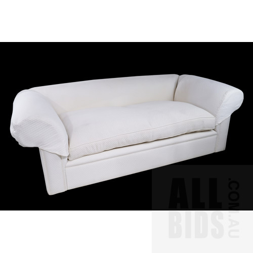 Contemporary 'Beverley Hills' Three Seater Sofa Upholstered in Ivory Tone Warwick Brand Upholstery, Includes Two Matching Cushions