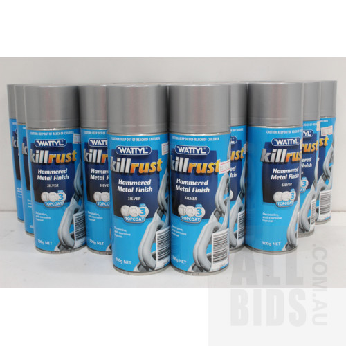 Wattle Killrust 300g Aerosol Paint Cans - Gun Metal, Silver, Gloss Aluminium, Gloss Pewter - New - Lot of 20 - ORP - $320.00