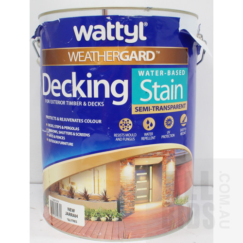 Wattyl Weatherguard - New Jarrah - Water Based Semi Transparent Decking Stain - 10 Litre Tin - New - ORP $250.00