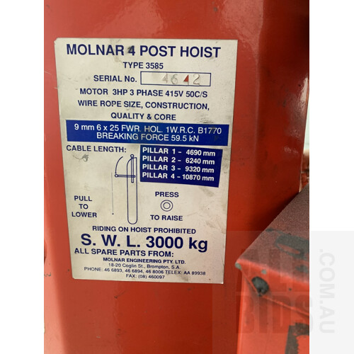 Molnar 3000KG 4 Post Hoist