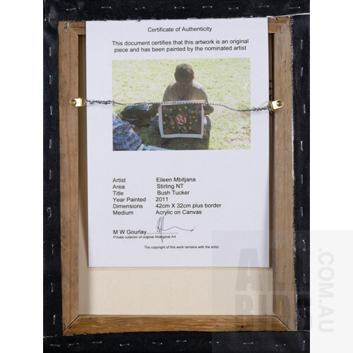 Eileen Mbitjana (born c1940, Kaytetye language group), Bush Tucker 2011, Acrylic on Canvas, each 32 x 42 cm (3)