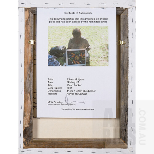 Eileen Mbitjana (born c1940, Kaytetye language group), Bush Tucker 2011, Acrylic on Canvas, each 32 x 42 cm (3)