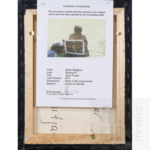 Eileen Mbitjana (born c1940, Kaytetye language group), Bush Tucker 2011, Acrylic on Canvas, each 32 x 42 cm (3)