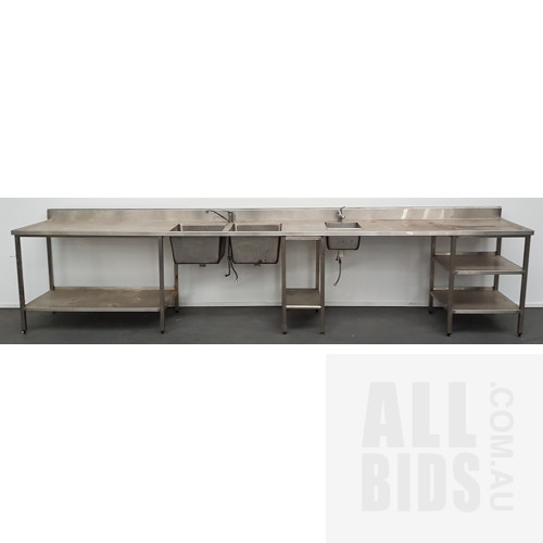 Stainless Steel Counter Top With Three Sinks