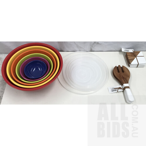 Cucina Coasters, Salad Servers And 6 Bowls With Lids