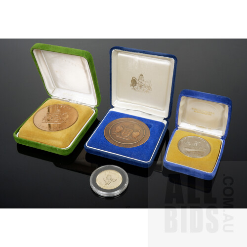 Canberra Justice of the Peace 30 Year Medallion, HMAS Canberra Medallion and Royal Australia Mint Canberra Medallion (4)