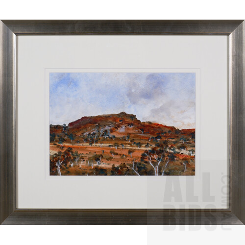David Hatton (1938-2017), Ross River Landscape, East MacDonnell Ranges NT 2009, Watercolour, 23 x 33 cm