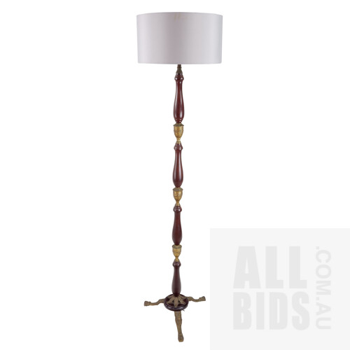 Vintage Cast Brass and Turned Wood Standard Lamp