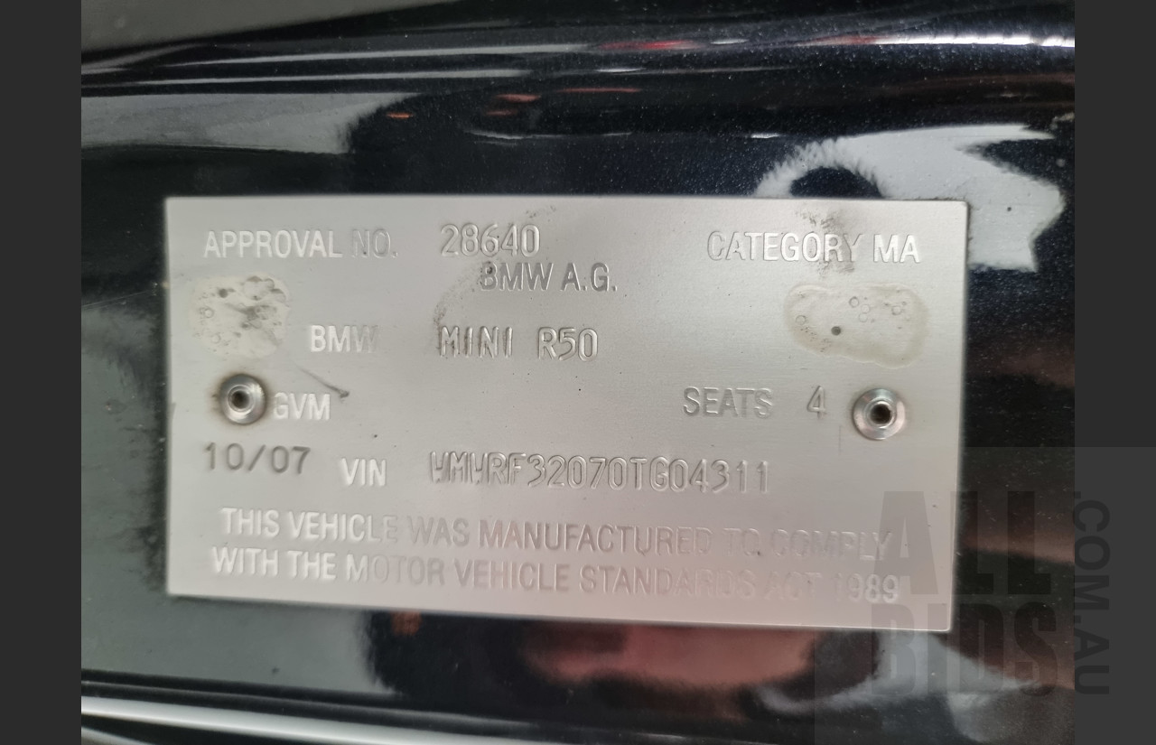 10/2007 Mini Cooper Cabrio Sidewalk R52 2d Cabriolet Black 1.6L
