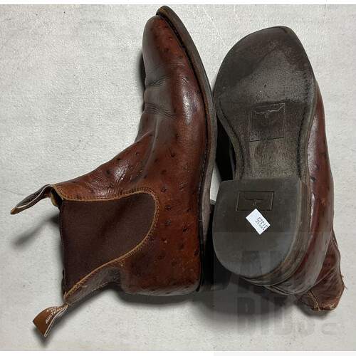 R.M Williams Brown Ostrich Leather Craftsman Ankle Boots - Men’s Sz Approx 7.5