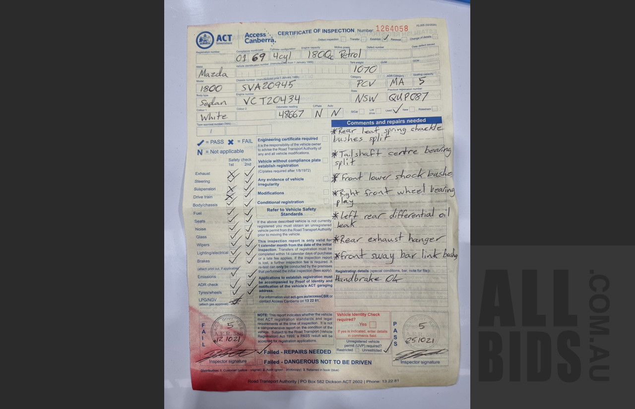 1/1969 Mazda 1800 4d Sedan White 1.8L