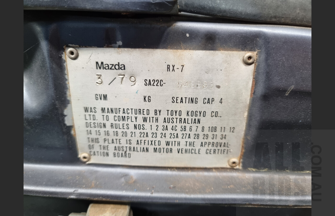 3/1979 Mazda RX7 Super Deluxe Series 1 2d Coupe Blue 1.1L 12A - Project Car