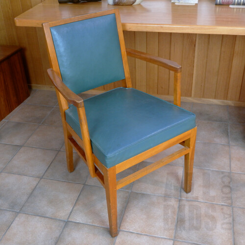 Vintage Ash and Green Vinyl Upholstered Armchair
