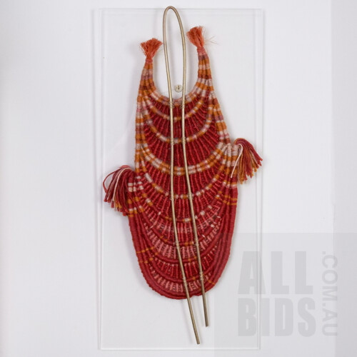 Heidi Wursig (born 1940), Shield I 1986, Wool, Wood and Gold Thread on Perspex, 48 x 23 cm