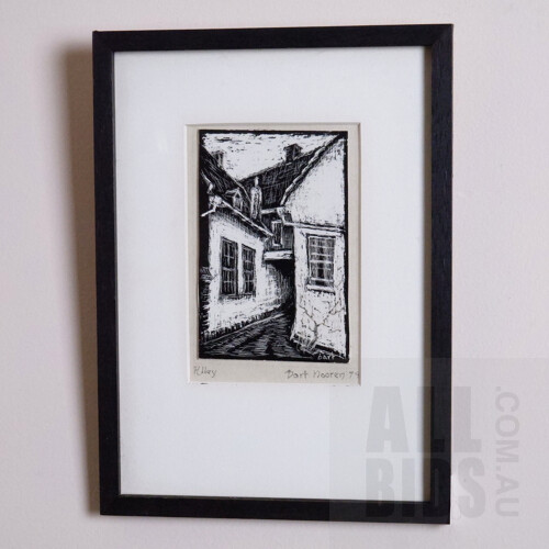 Bart Nooren (20th Century), Alley 1979, Woodcut, 10 x 6.5cm (image size)