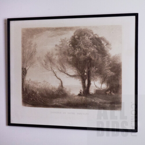 After Camille Corot, Souvenir de Castel Gandolfo 1907, Etching (by G. Greux), 39 x 50 cm (image size)
