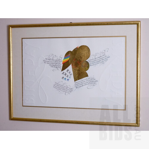 Dave Wood (20th Century, New Zealand), A Birthday (by Christina Rosetti), Ink, Gouache and Gold Leaf, 38 x 57 cm 