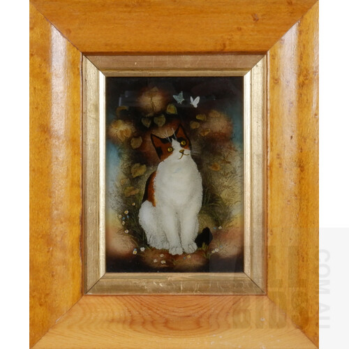 Gary Tricker (born 1938, New Zealand), The Beginning, Etching & Aquatint, 26 x 26 cm (image size), together with a framed offset print of a cat (2)