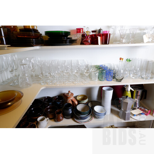 Large Collection of Glass Stemware, Tumblers, Champagne Flutes and More