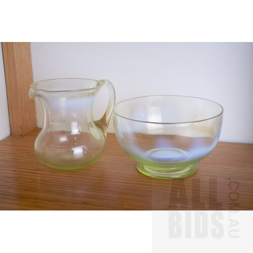Vintage Uranium Glass Creamer Jug and Sugar Bowl