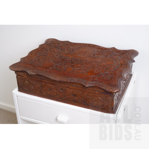 Korean Profusely Carved Hardwood Writing Box