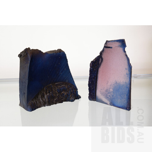 Alan Watt (1941-)Two Black Fired Earthenware Forms with Terra Sigillata and Copper Soda Fuming, 2004