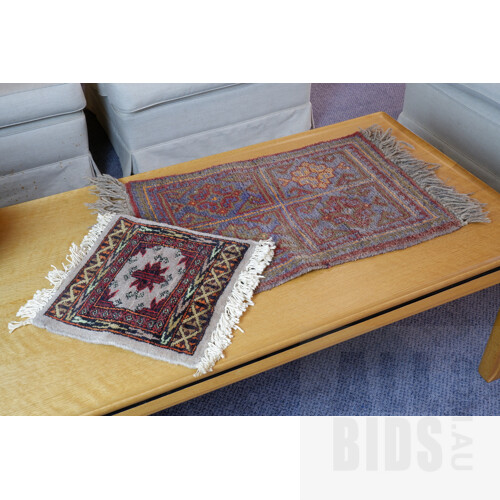 Small Hand Knotted Wool Pile Rug, Ex Cadry's and Another Mat