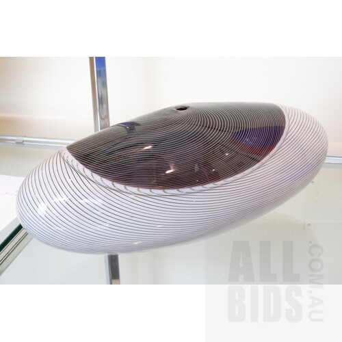 Tom Rowney, Ovoid Glass Vase with Black and White Cane Work, 2002