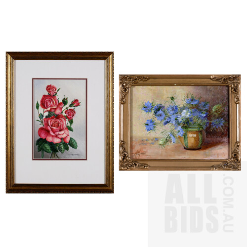 Two Framed Floral Still Life Paintings, Oil on Canvas, largest 22 x 30 cm