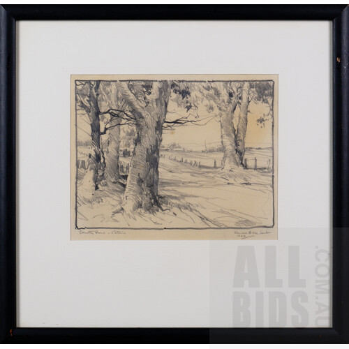 Harold Herbert (1892-1945), Country Road, Victoria 1944, Pencil, 20 x 25 cm
