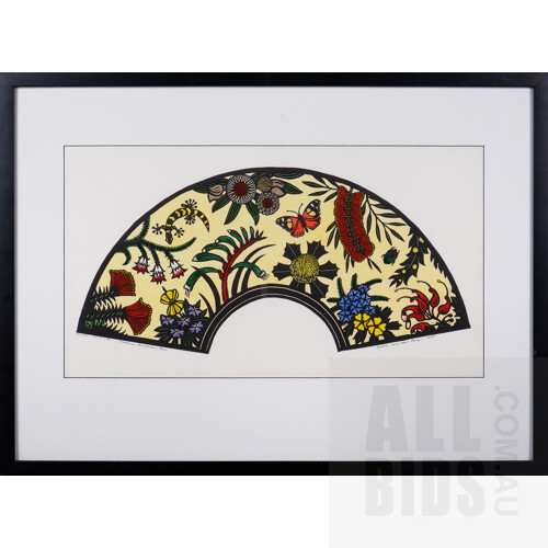 Leslie van der Sluys (1939-2010), Western Australian Fan 1985/86, Linocut, 25 x 51 cm (image size)