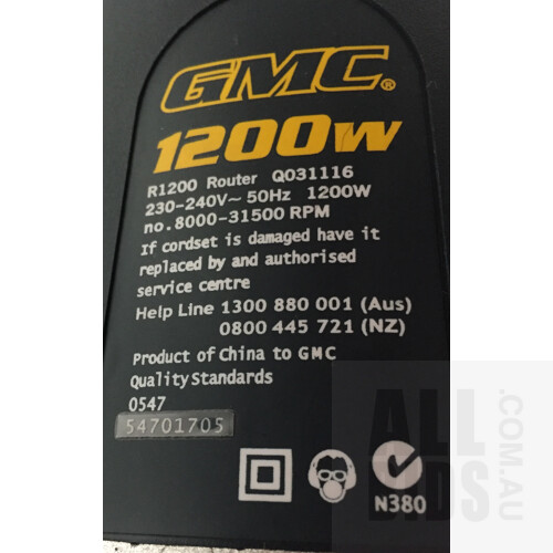 GMC R1200 Router With Router Table, Router Bits And Accessories