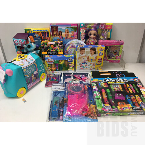 Assorted Children Toys Include Hasbro, Barbie , Kindi Kids, Nickelodeon, Mad Beauty, Trolls, And More - Lot Of 17