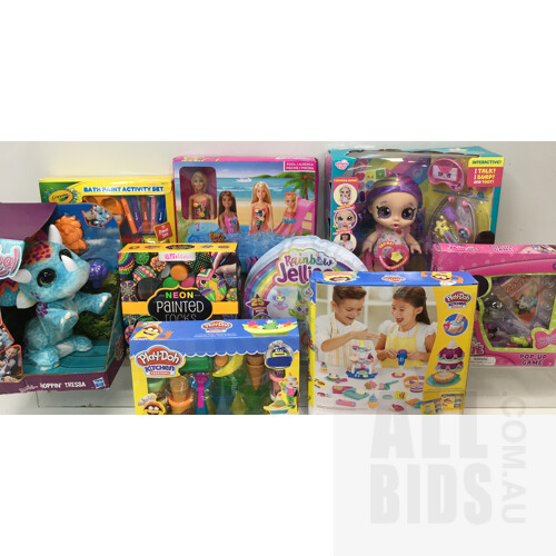 Assorted Children Toys Include Hasbro, Barbie , Kindi Kids, Nickelodeon, Mad Beauty, Trolls, And More - Lot Of 17