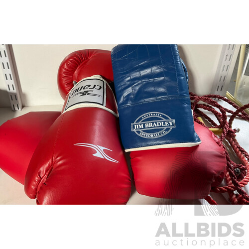 Set of Three Pairs of Boxing Gloves - Aerial, Crane and Jim Bradley - Alongside Two Jump Ropes