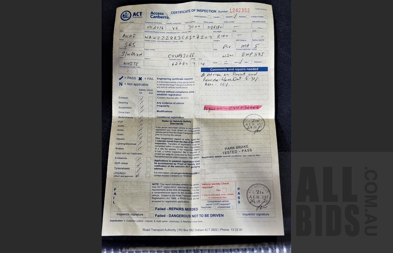 4/2016 Audi SQ5 3.0 TDI Quattro 8R MY16 5d Wagon White 3.0L Turbo Diesel