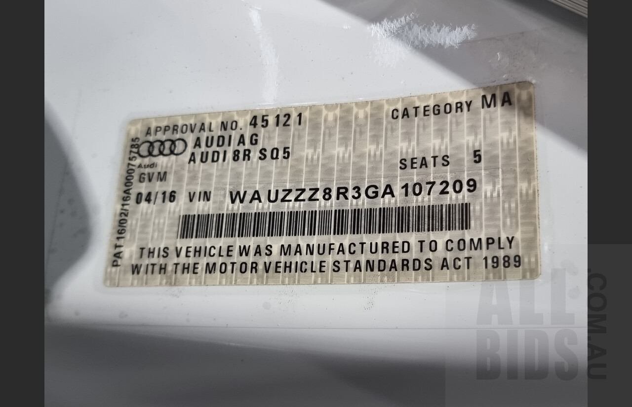 4/2016 Audi SQ5 3.0 TDI Quattro 8R MY16 5d Wagon White 3.0L Turbo Diesel