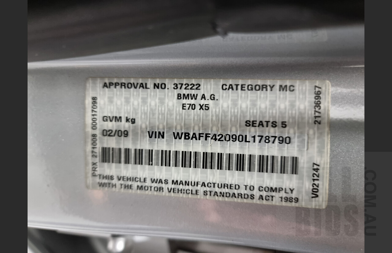 2/2009 Bmw X5 Xdrive 30d E70 MY09 4d Wagon Silver 3.0L Turbo Diesel